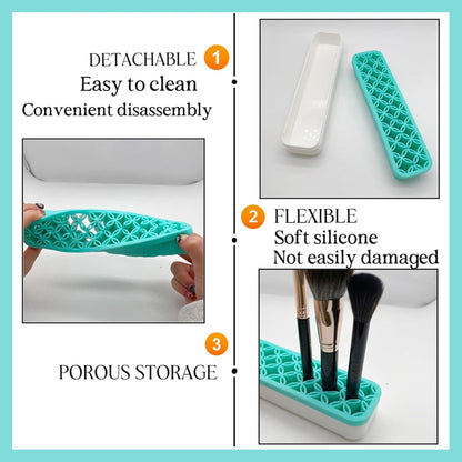 TANG SONG 2 PCS Rectangle Silicone Make up Brush Holder Cosmetic Storage Box Desktop Organizers (Black)