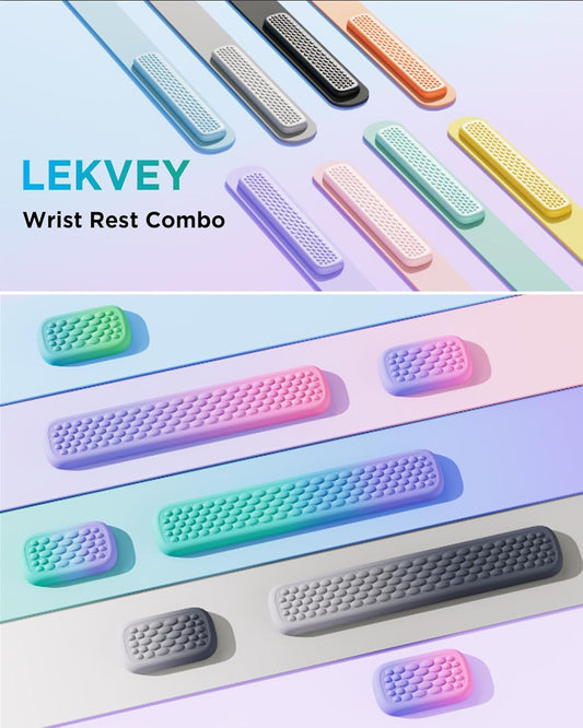 Lekvey Ergonomic Wrist Rest for Computer Keyboard - Memory Foam with Massage Points & Waterproof PU Leather Wrist Pad, Carpal Tunnel Support for Office/Gaming, Typing Pain Relief, Easy-Clean（Blue）