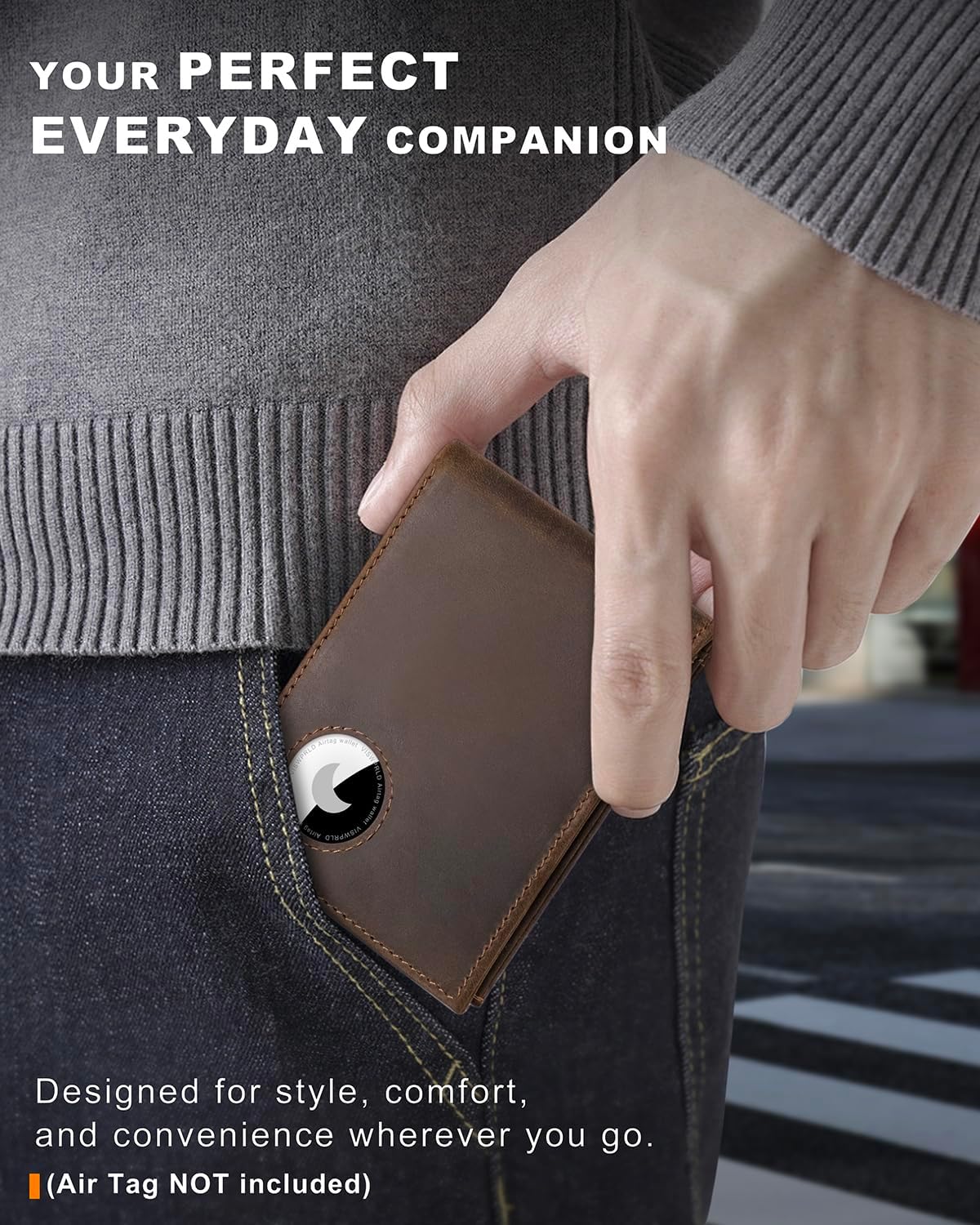 Men's Wallet with Airtag Holder, Bifold Full-Grain Leather Wallet for Apple Air Tag (1st & 2nd Generation), Slim Wallet for Men with RFID Blocking, 11 Card Slots