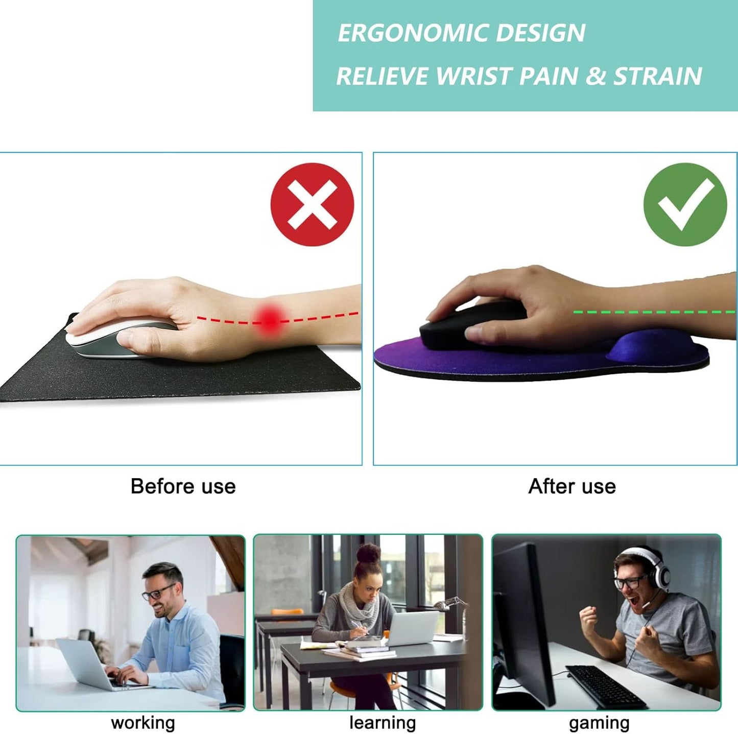 Mouse Pad with Wrist Support, Ergonomic Mouse Pad with Memory Foam Wrist Rest Cushion, Non-Slip Rubber Base Gaming Mice Pad for Home Office Computer Laptop, Flowers Grass