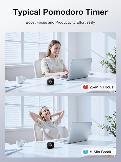 Ticktime TK3 Pomodoro Timer Cube, Productivity Timer, 5/10/30/60 Min Presets, Custom Countdown, Stopwatch & Clock, Triple Alarms, Silent/Vibration/Sound Alerts, Rechargeable for ADHD Study Task, Black