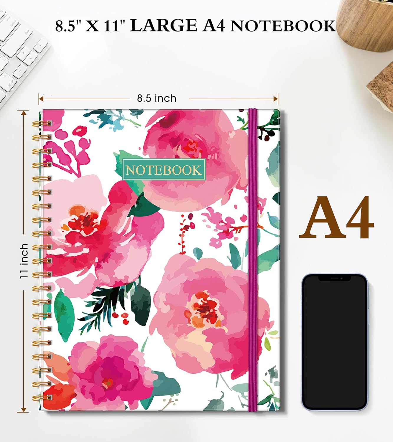 Dotted Notebook, Spiral Notebook Journal 8.5” x 11”, A4 Large Dot Grid Notebooks for Women Men, 100 GSM Dotted Paper, Plastic Hardcover Spiral Bullet Journals for Work School Sketching, Green