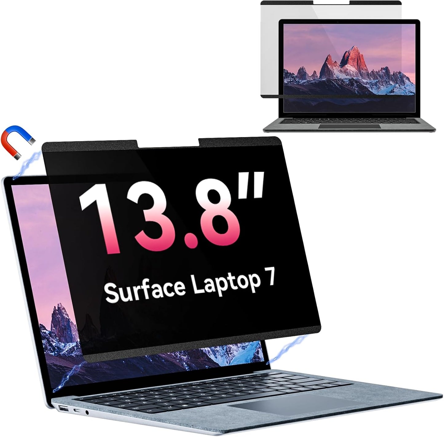 Magnetic Privacy Screen for Microsoft Surface Laptop 7 13.8 Inch, Removable Anti Glare Blue Light Filter, 13.8 In Anti Spy Black Security Private Block Screen Protector