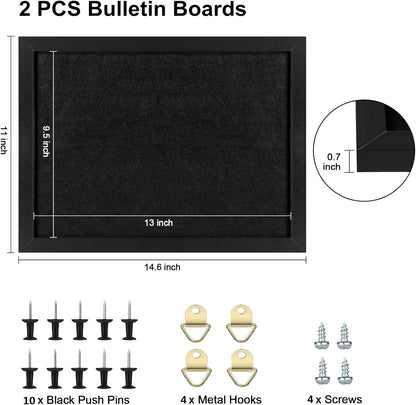 TORASO Cork Board Bulletin Board with Felt,Wood Framed Display Bulletin Board for Walls with Pins, Eye Bolts, gaskets, Screws, Pin Board for Office, School and Home(Black,1pc)