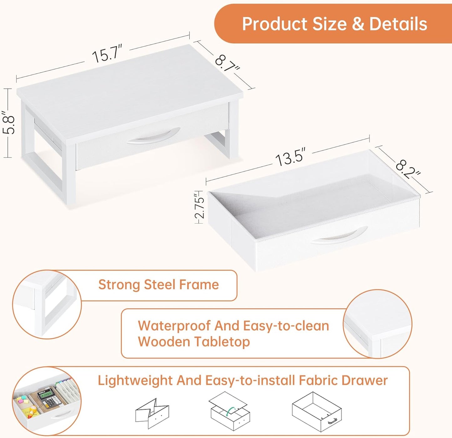 Computer Monitor Stand Riser, Desk Organizers and Accessories with Drawer, 2-Tier Laptop Stand for Desk, Office Organizer Storage, Wood