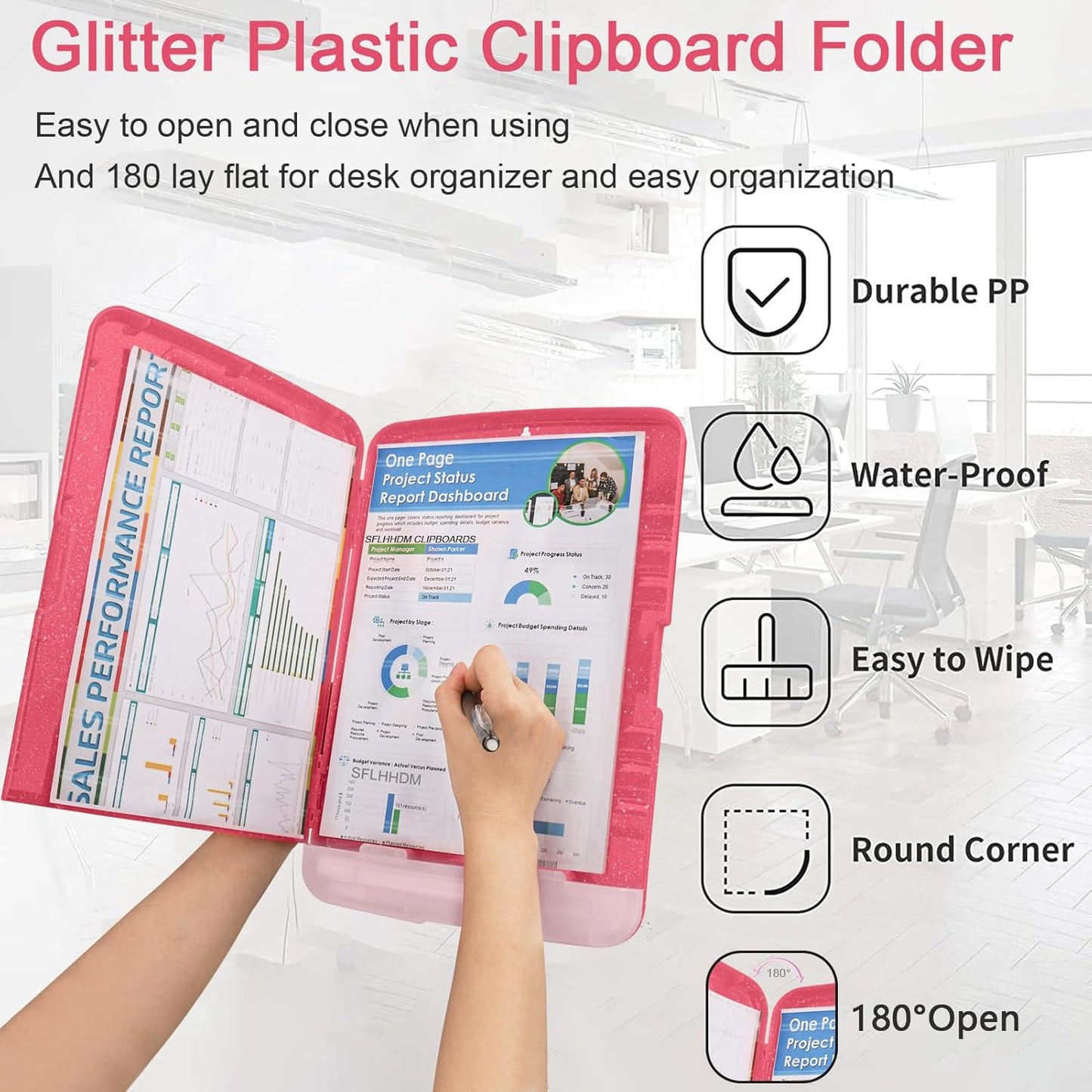 Glitter Clipboard with Storage,Storage Clipboard with Pen Holder,A4 Binder Clip Boards 8.5x11 with Low Profile Clip,Side Opening Sparkle Clipboards, Clipboards Folder for Office Supplies-Starry Black