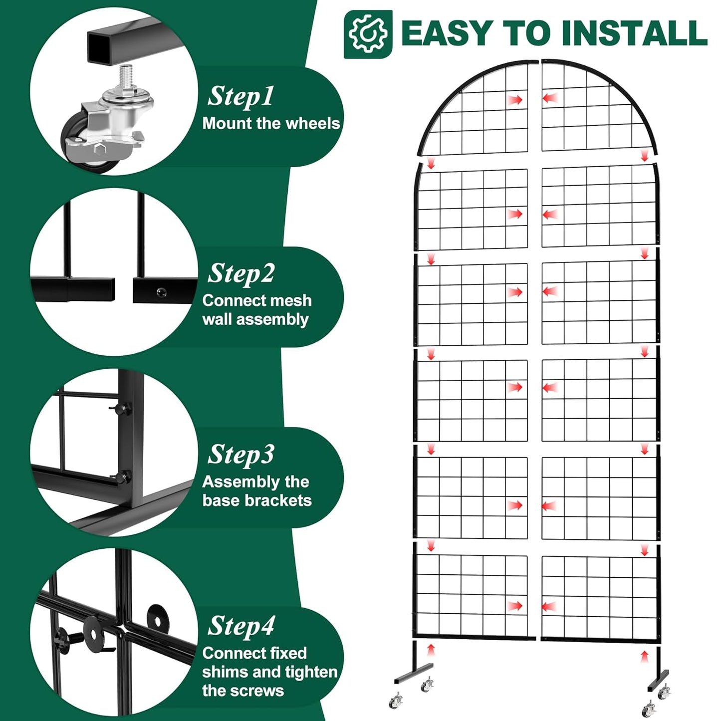 Asee'm Grid Wall Panels Display Stand 2' x 5.2' FT Black Movable Wire Grid Wall Display Rack Heavy Floorstanding Detachable Girdwall Panel with T-Base for Craft Show Rack, Retail Displays 1PCS