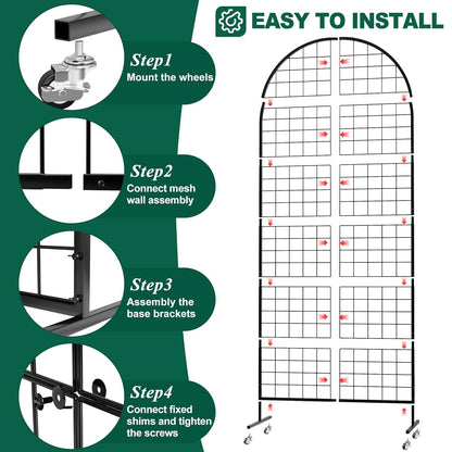 Asee'm Grid Wall Panels Display Stand 2' x 5.2' FT Black Movable Wire Grid Wall Display Rack Heavy Floorstanding Detachable Girdwall Panel with T-Base for Craft Show Rack, Retail Displays 1PCS