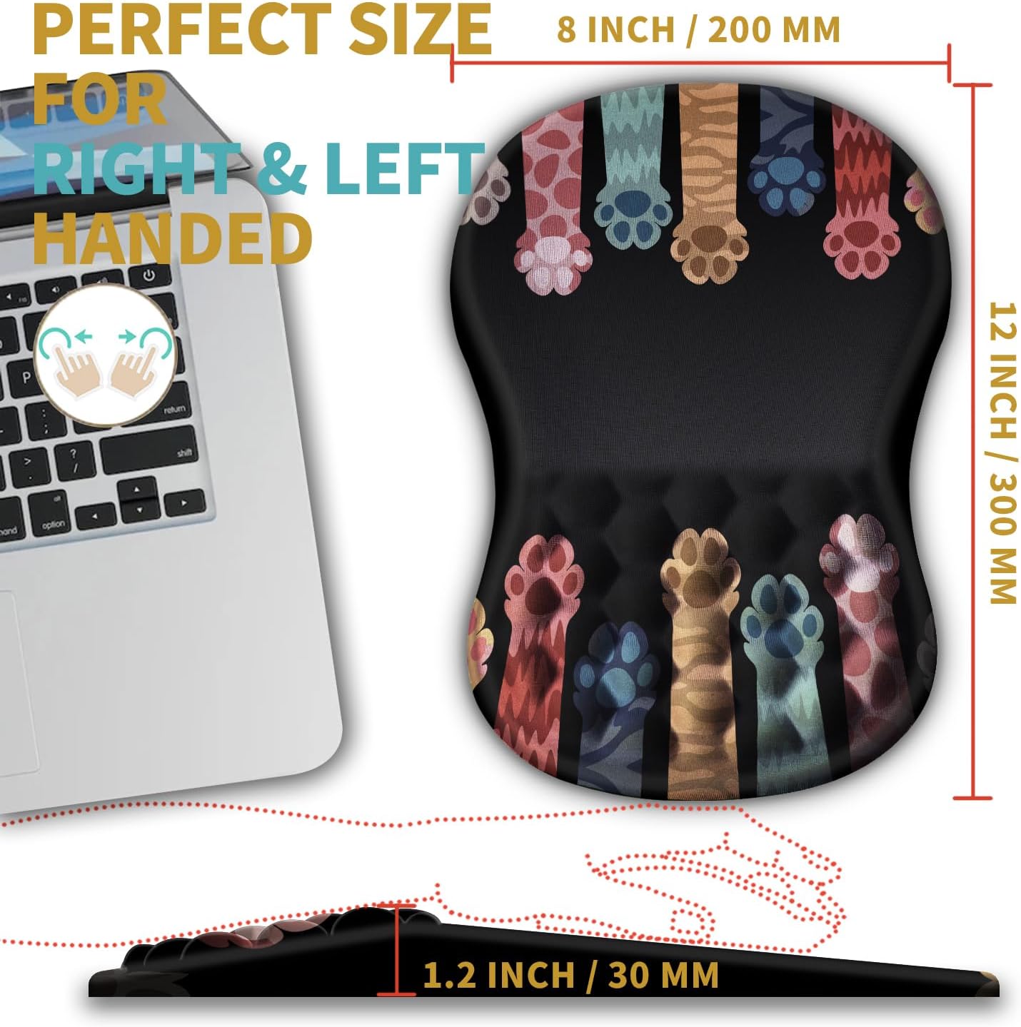 Hokafenle Ergonomic Mouse Pad Wrist Support with Massage Design, Wrist Rest Pain Relief Mousepad with Memory Foam&Non-Slip PU Base, Mouse Pads for Wireless Mouse & Desk (12x8 inch,Black)