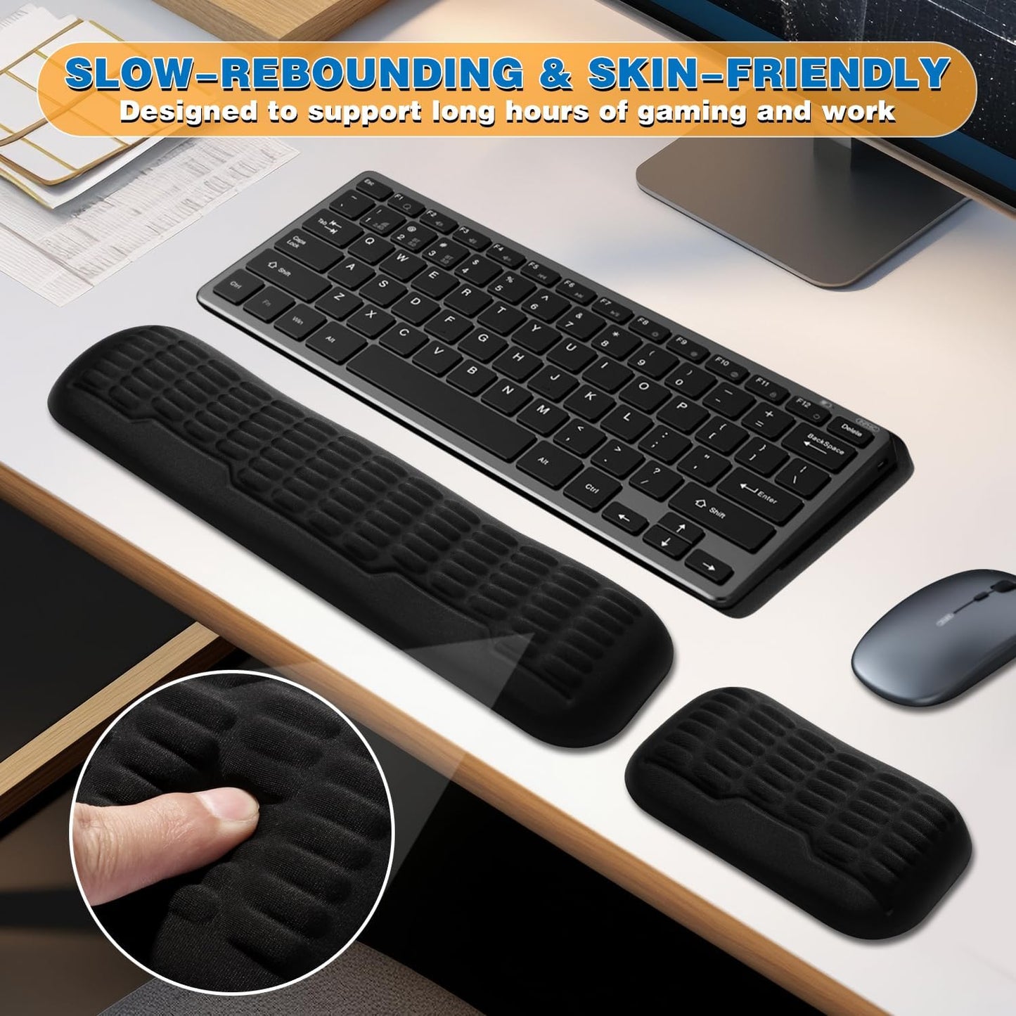 UnivoColors Ergonomic Mouse Wrist Rest,Latest 3.0 Wave Curve Design,High-Resilience Memory Foam Non-Slip Base,Reduces Wrist Fatigue,Ideal for Office Gaming & Long Hours of Use(Black)