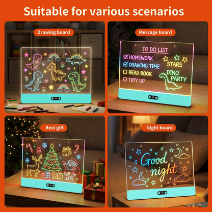 Rechargeable LED Drawing Board for Kids, 16" Light Up Acrylic Dry Erase Led Note Board with Stand, 11 Light Effects Drawing Tablet, Birthday Holiday Toy Gifts for Kids, 12 Markers (White)