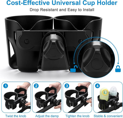 Accmor Stroller Cup Holder, Universal Cup Holder for Stroller Walker Bike, 360° Rotatable Large Caliber Designed Bottle Holder for Stroller, Bike, Wheelchair, Scooter