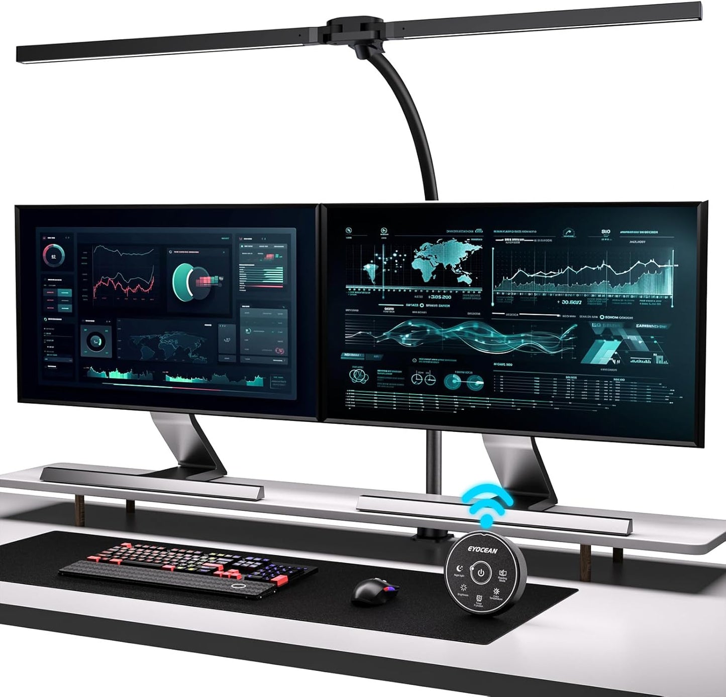 EYOCEAN Desk Lamp with Clamp, 31.5" LED Desk Lamp for Home Office, 24W Double Head Desk Light, Dimmable & Color Temperature, Table Lamp with Remote Control, Brightest Computer Monitor Light