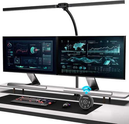 EYOCEAN Desk Lamp with Clamp, 31.5" LED Desk Lamp for Home Office, 24W Double Head Desk Light, Dimmable & Color Temperature, Table Lamp with Remote Control, Brightest Computer Monitor Light