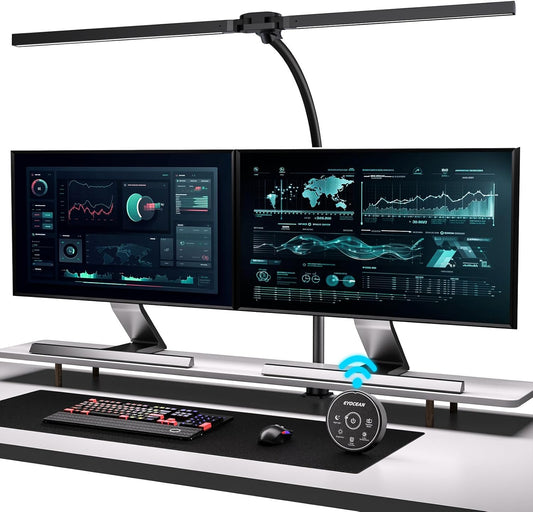 EYOCEAN Desk Lamp with Clamp, 31.5" LED Desk Lamp for Home Office, 24W Double Head Desk Light, Dimmable & Color Temperature, Table Lamp with Remote Control, Brightest Computer Monitor Light