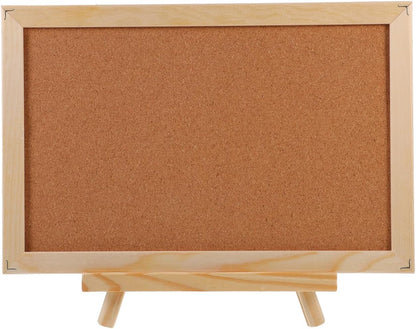 MAGICLULU Double-Sided Cork Bulletin Board with Wooden Frame Wooden Message Board with Easel Stand for Notes, Photos and Displays 11.81x7.87 Inch