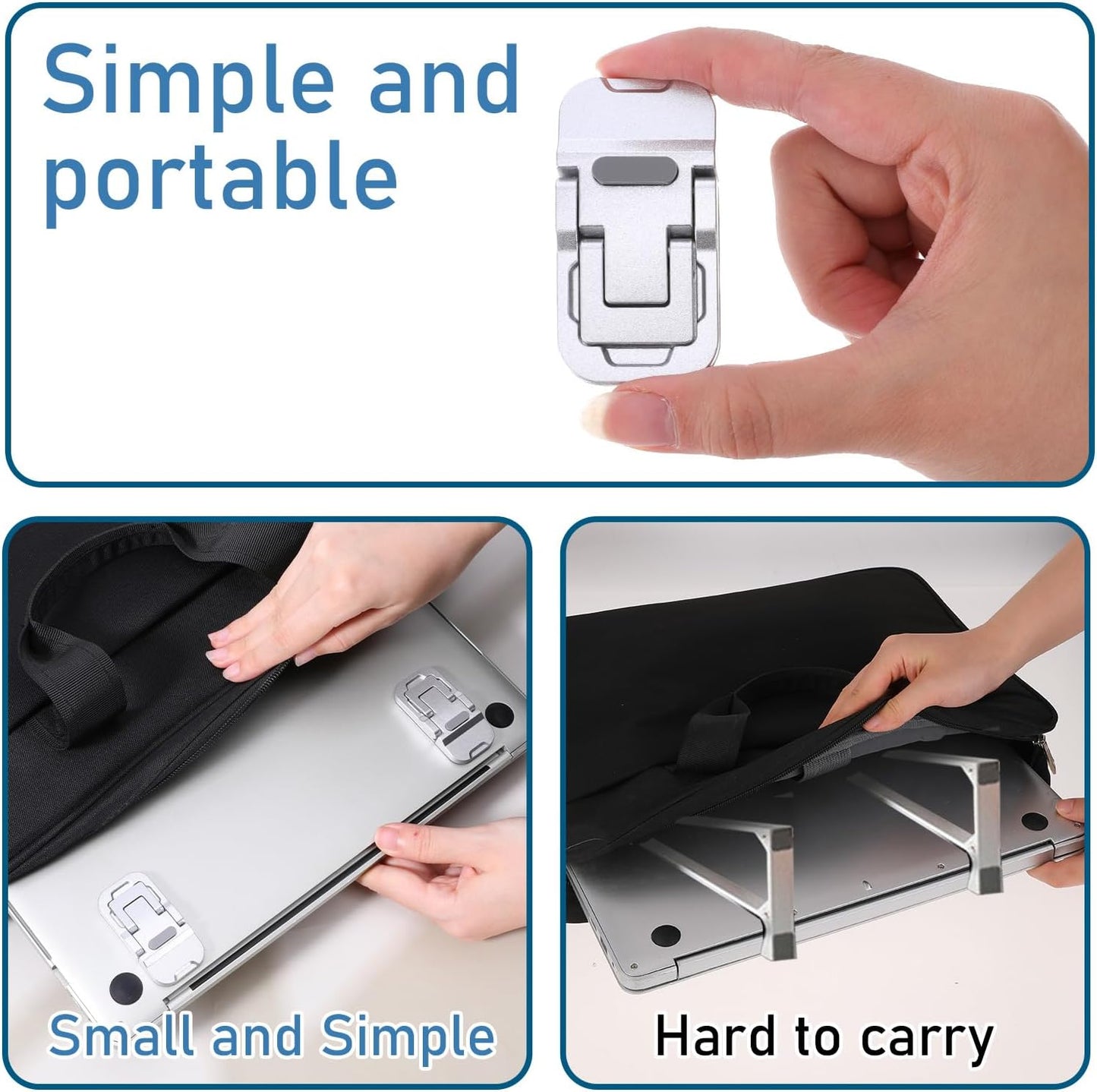 Bewudy 2 Pcs Portable Keyboard Stand, Dual Tilt Angle Adjustment, Foldable Laptop Riser, Self-Adhesive Feet for Most Keyboards (Black)