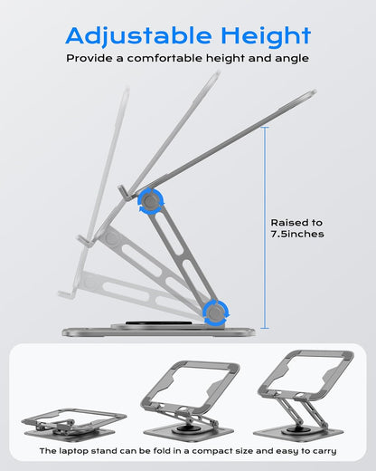 LOXP Adjustable Laptop Stand, Computer Stand with 360 Rotating Base, Ergonomic Laptop Riser Mount for Desk Foldable Protable Computer Desk Fits with MacBook Pro Air (10-16") - Pink