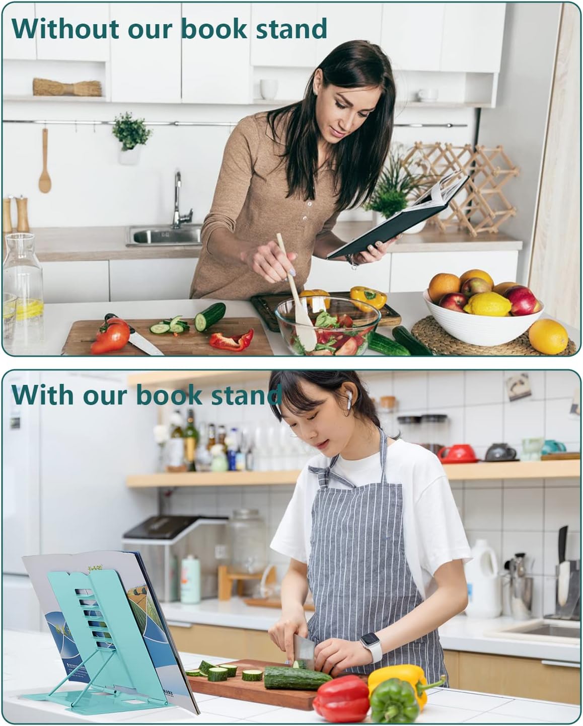 MSDADA Desk Book Stand Metal Reading Rest Book Holder Adjustable Cookbook Documents Holder Bookstands for Recipes Textbook Music Books, the First Day of School Gift for Students, Teachers (Light Blue)