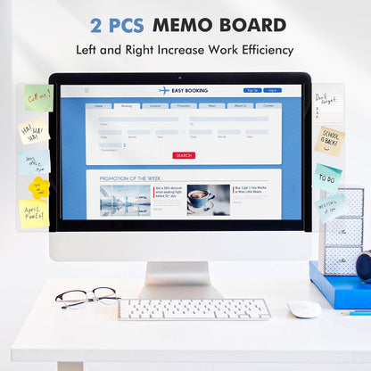 DOLLAR BOSS Glass Desk Whiteboard with Storage, All White & Monitor Memo Boards for Computers 2PCS
