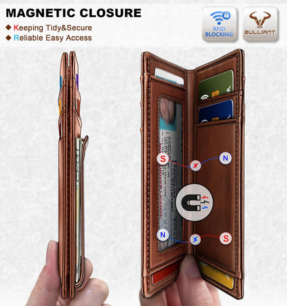 BULLIANT Men Airtag Wallet,Slim Wallet Money Clip Card Holder Magnetic Closure 12 Cards in Front Pocket RFID Blocking