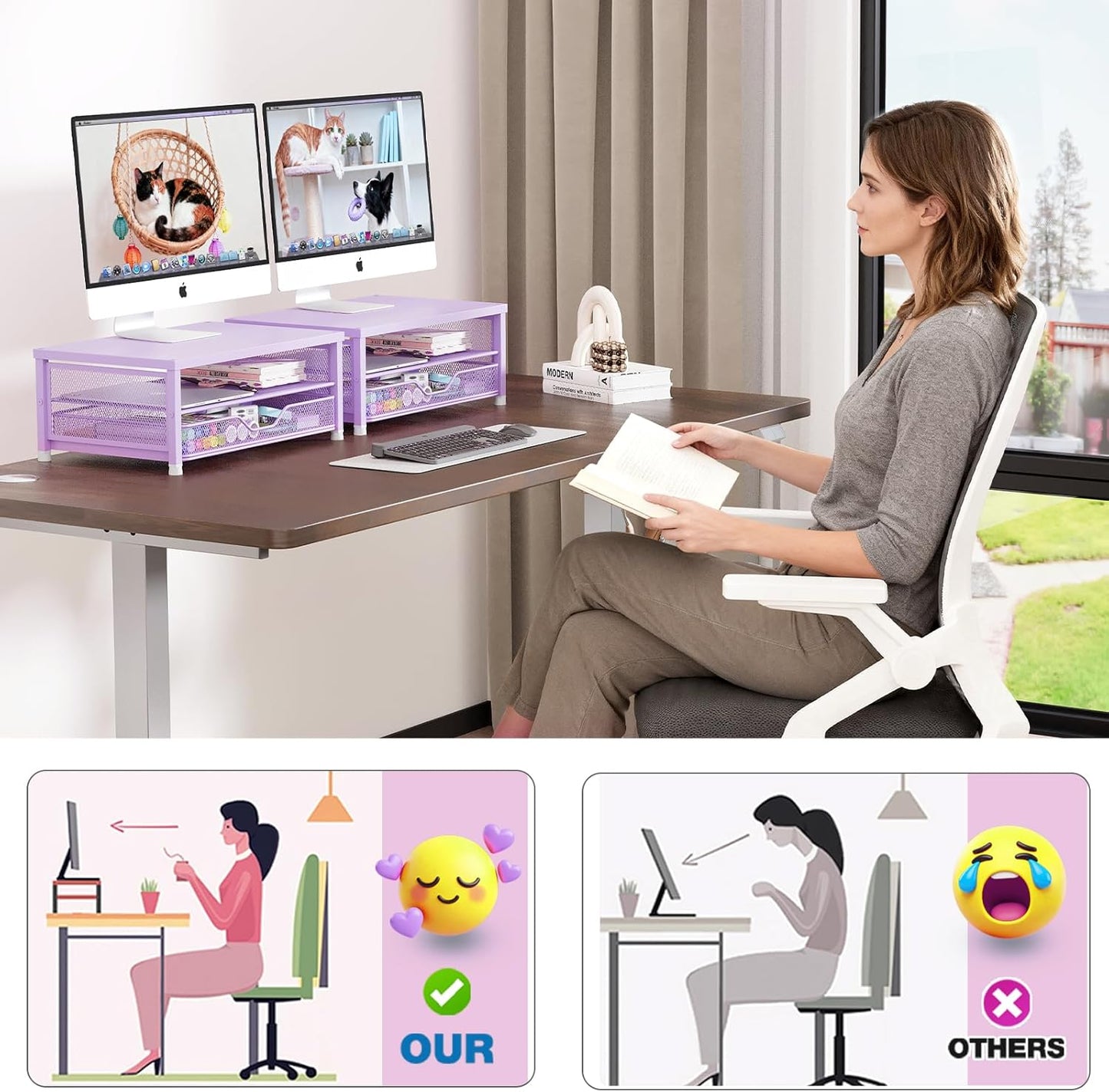 OPNICE Computer Monitor Stand Riser, Desk Organizer with Drawer, Printer & Laptop Stand, Office Desk Accessories & Workspace Desktop Organizers Storage for Office Supplies(Black)
