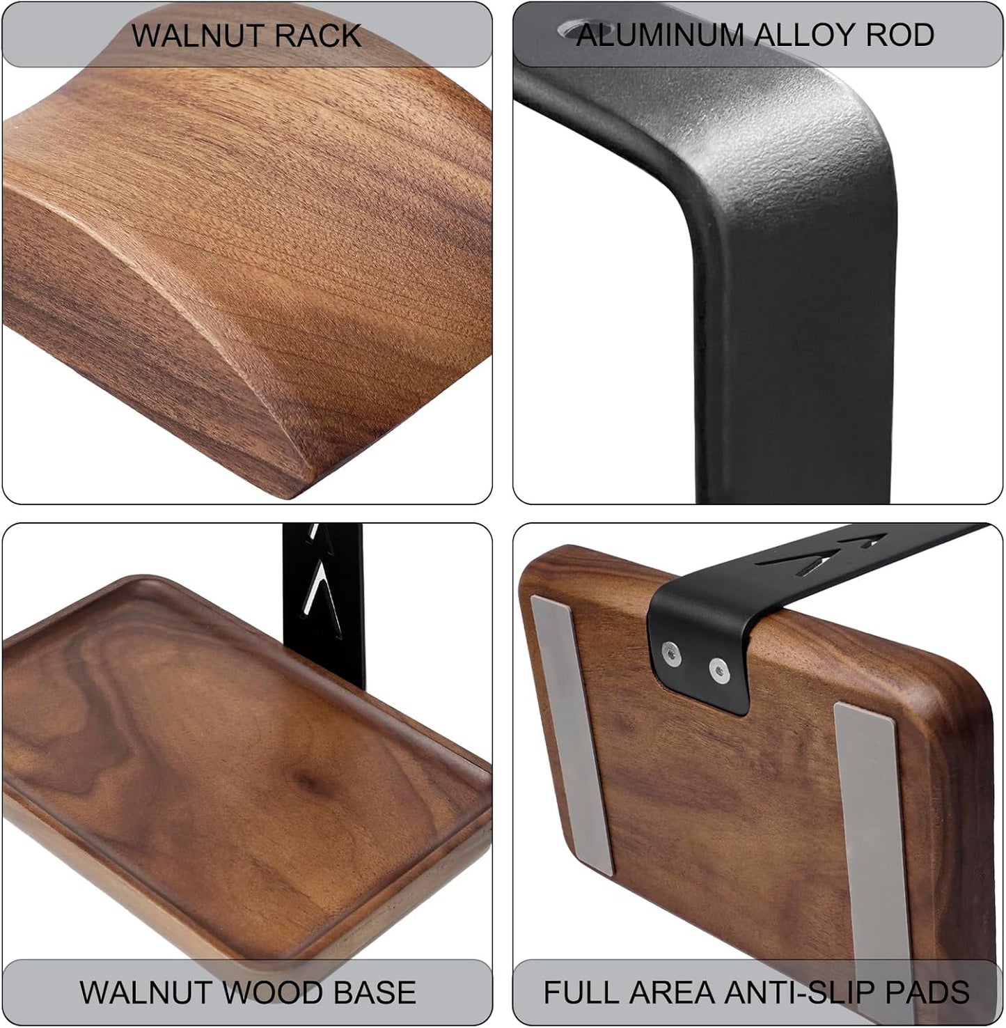 GEVO Headphone Stand, Walnut Wood Headset Stand with Storage Base, Gaming Equipment Accessories for Husband, Teens, Boyfriends, Brothers, and Gamers