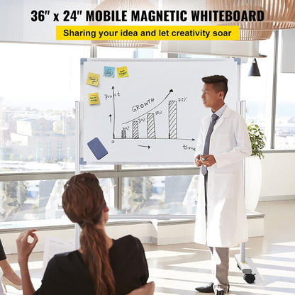 VEVOR Magnetic Glass Whiteboard, Dry Erase Board 36"x24", Wall-Mounted Large White Glassboard Frameless, with Marker Tray, an Eraser and 2 Markers, Black