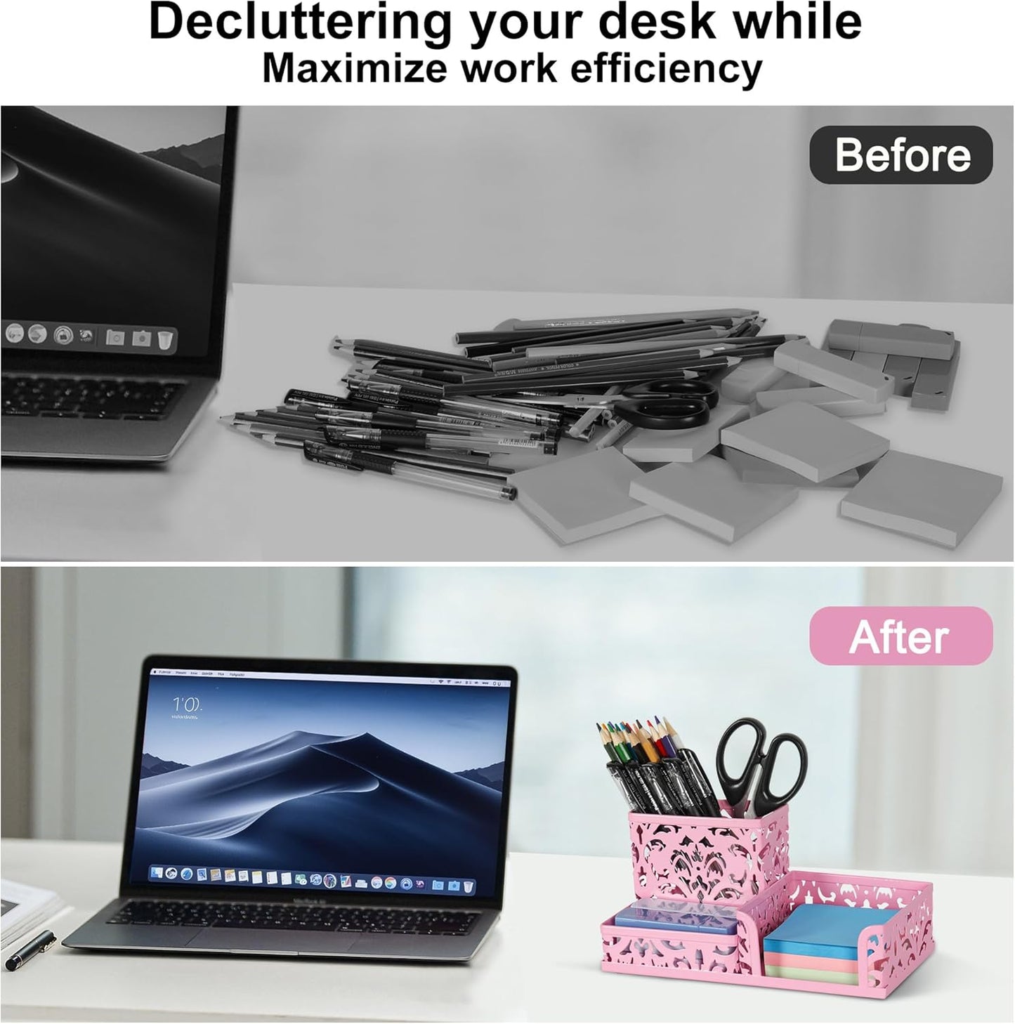 EasyPAG Desk Organizer with 3 Compartment for Pencil Sticky Note Holder and Office Accessories,White
