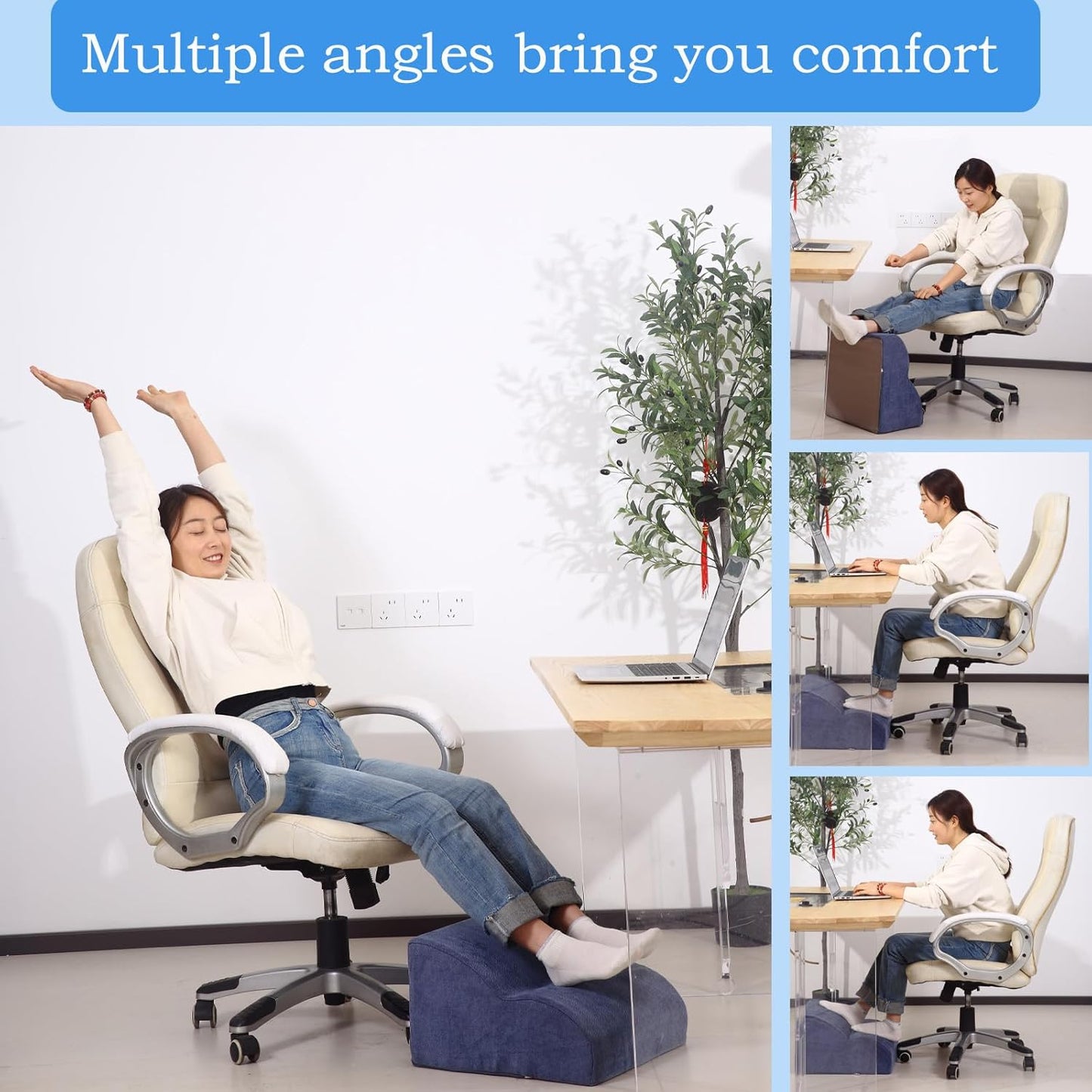 Foot Rest for Under Desk at Work.Multifunctional 3-Tier Foot Stool,with Washable Footrest.for Under Desk,Office Chair Gaming Chair & Sofa,Leg Elevation Pillow,Supports Posture-Brown