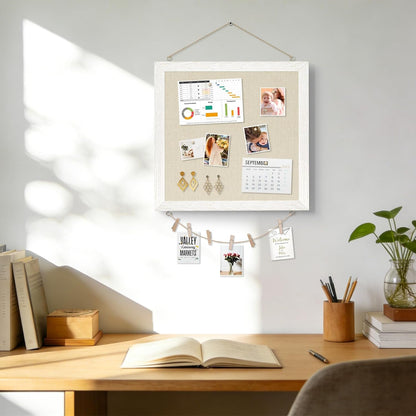 DOLLAR BOSS Bulletin Boards with Linen 1-Pack 16''X 12'' Double-Sided Cork Board for Walls Wood Framed Bulletin Boards, Small Pin Board for Home Kitchen Office Decorative Hanging 10 Pushpins