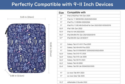 Dadanism 9-11" Tablet Sleeve Bag Carrying Case for iPad (A16) 11th Gen 11", iPad 10th Gen 10.9" Air 5/4, iPad Air M4/Pro 11", iPad 9/8/7th, Galaxy Tab A11+ Plus 11", Remarkable 2 10.3", Black