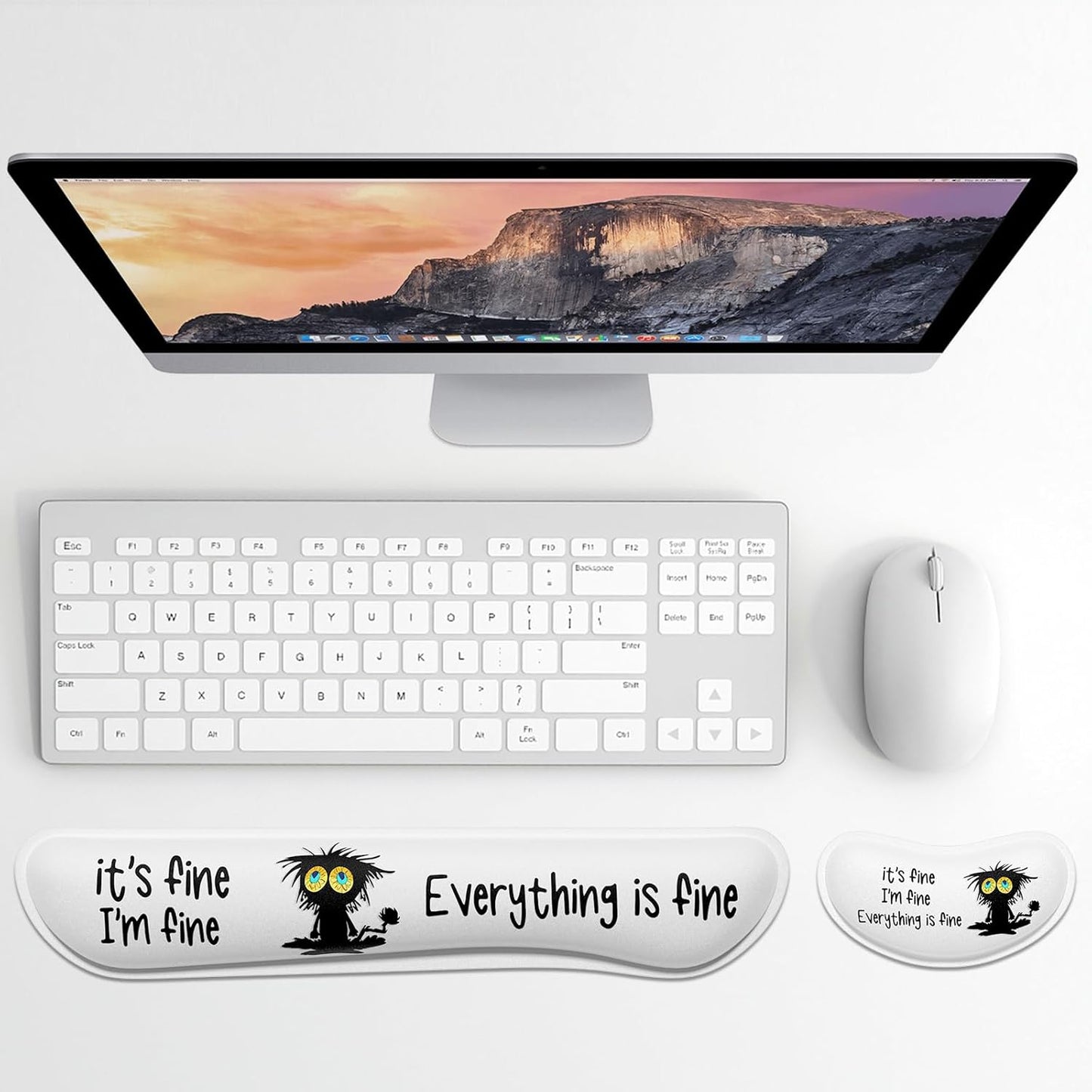 Dapesuom Enlarge Keyboard Wrist Rest, Memory Foam Wrist Cushion for Desk Mat Support, Cute Pain Relief Keyboard Mouse Pad Rests Set with Non-Slip Base for Gaming Laptop Office Computer, Elegant Flower