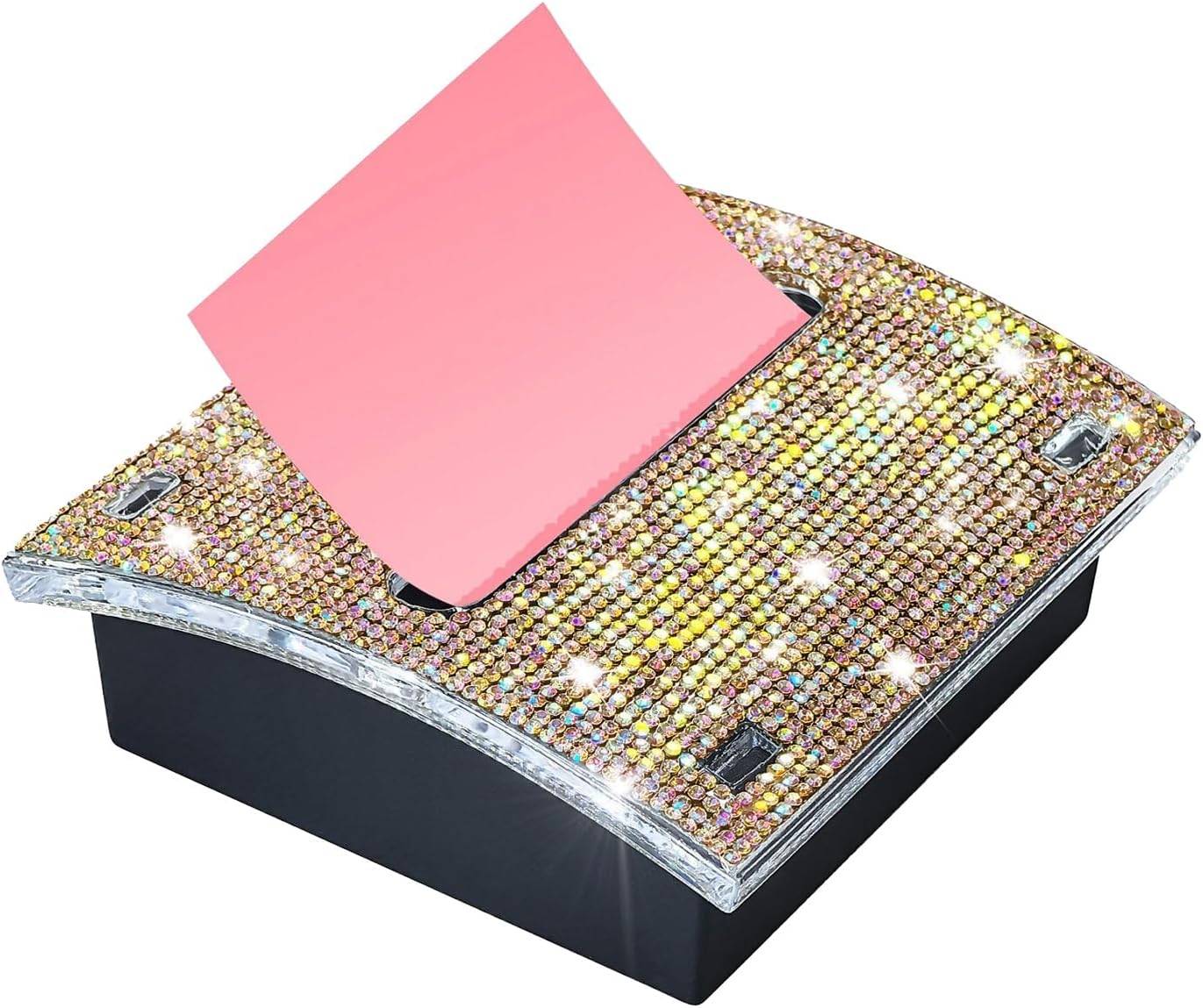 Rhinestone Self Sticky Note Holder Post it Note Dispenser Pop-Up Sticky Notes Dispenser 4 x 4 inch Post it Dispenser for Office Desk Accessories(Pink)