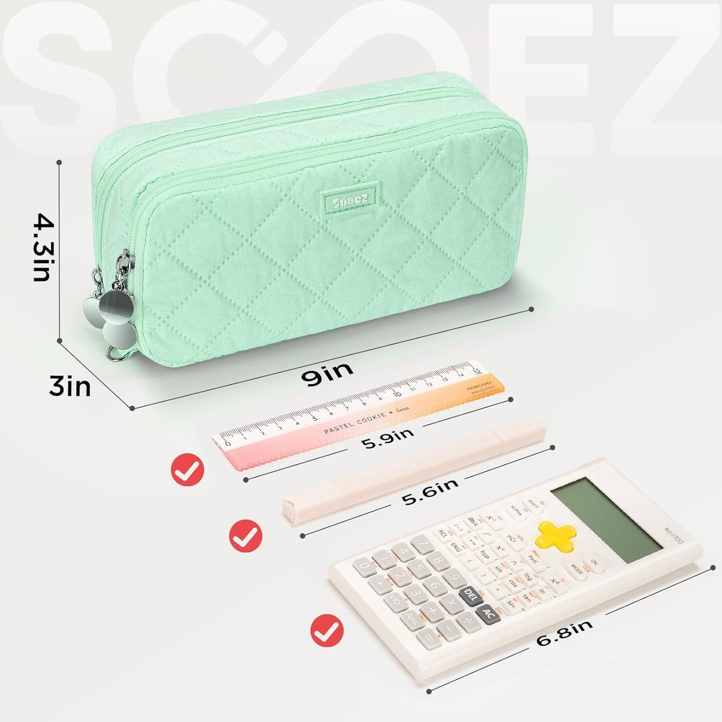 Sooez Large Pencil Case Pouch, Extra Big Pencil Bag with 8 Compartments, Pen Bag Wide Opening, Soft Quilted Pencil Pouch Organizer with Zipper, Portable Pencil Case for Teen Girls, Pink