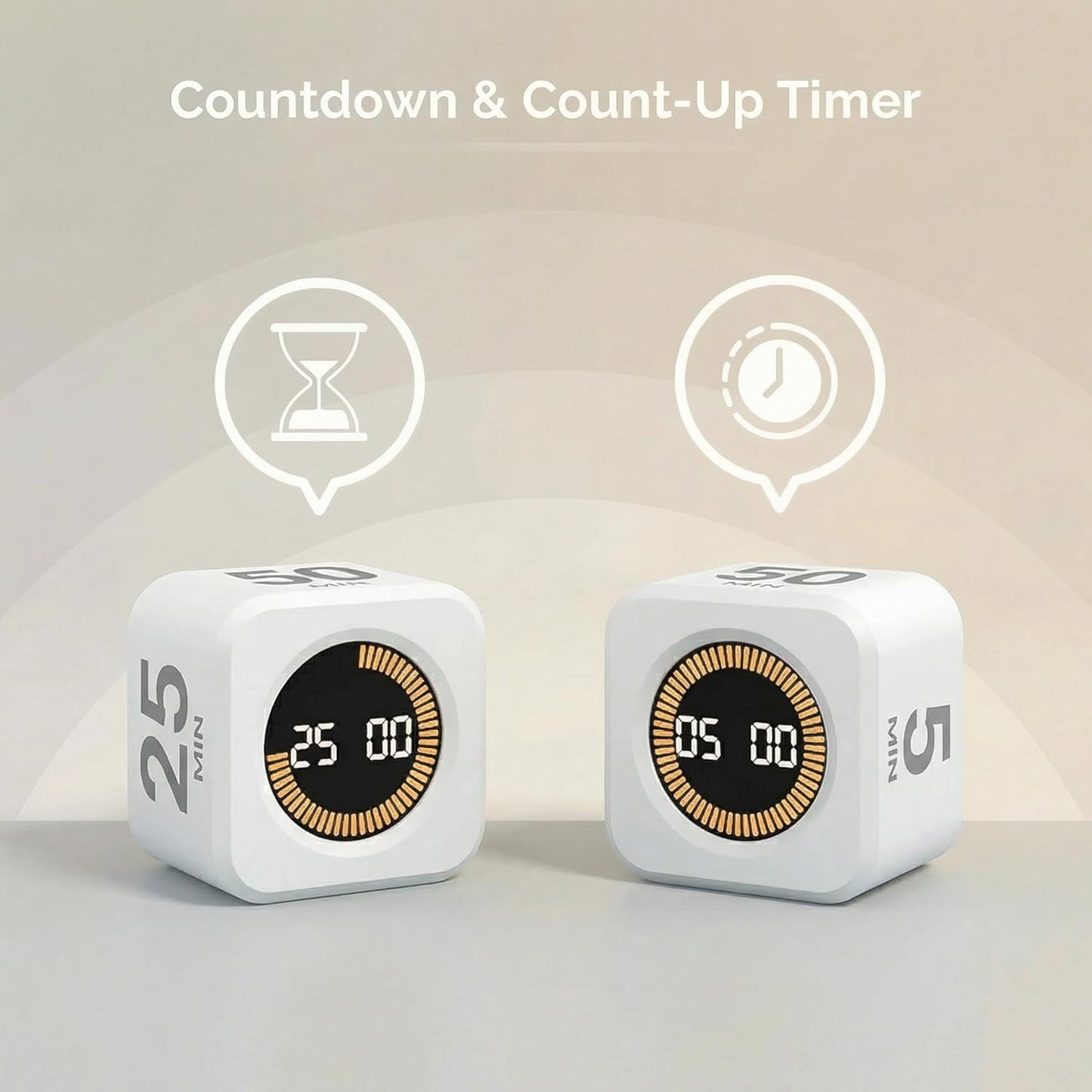 KADAMS Pomodoro Timer Visual - Productivity Pomodoro Cube, 5/10/25/50 Min Countdown & Countup, Silent – Ideal for Work Study Cook Workout Kitchen School Classroom Office ADHD Gift Kids (1, Black)