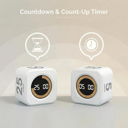 KADAMS Pomodoro Timer Visual - Productivity Pomodoro Cube, 5/10/25/50 Min Countdown & Countup, Silent – Ideal for Work Study Cook Workout Kitchen School Classroom Office ADHD Gift Kids (1, Black)
