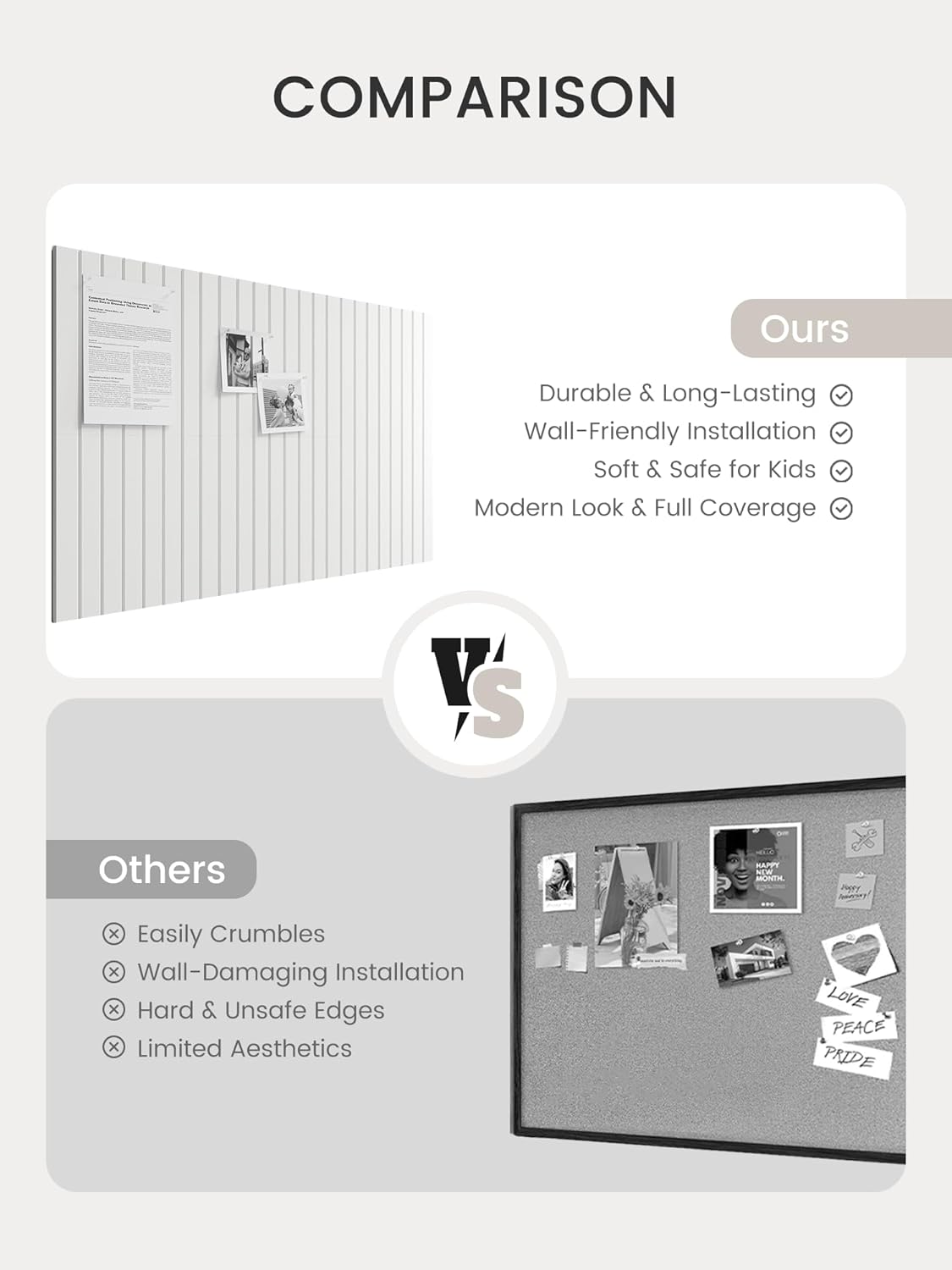 Bumusty Large Cork Board Alternative-48 x 36" Felt Bulletin Board Tiles, with 30 Pushpins, 70 Adhesive Tabs, Fine-Stripe 12-Pack, Cork Boards for Office Push Pin Board Felt Board-Oatmeal