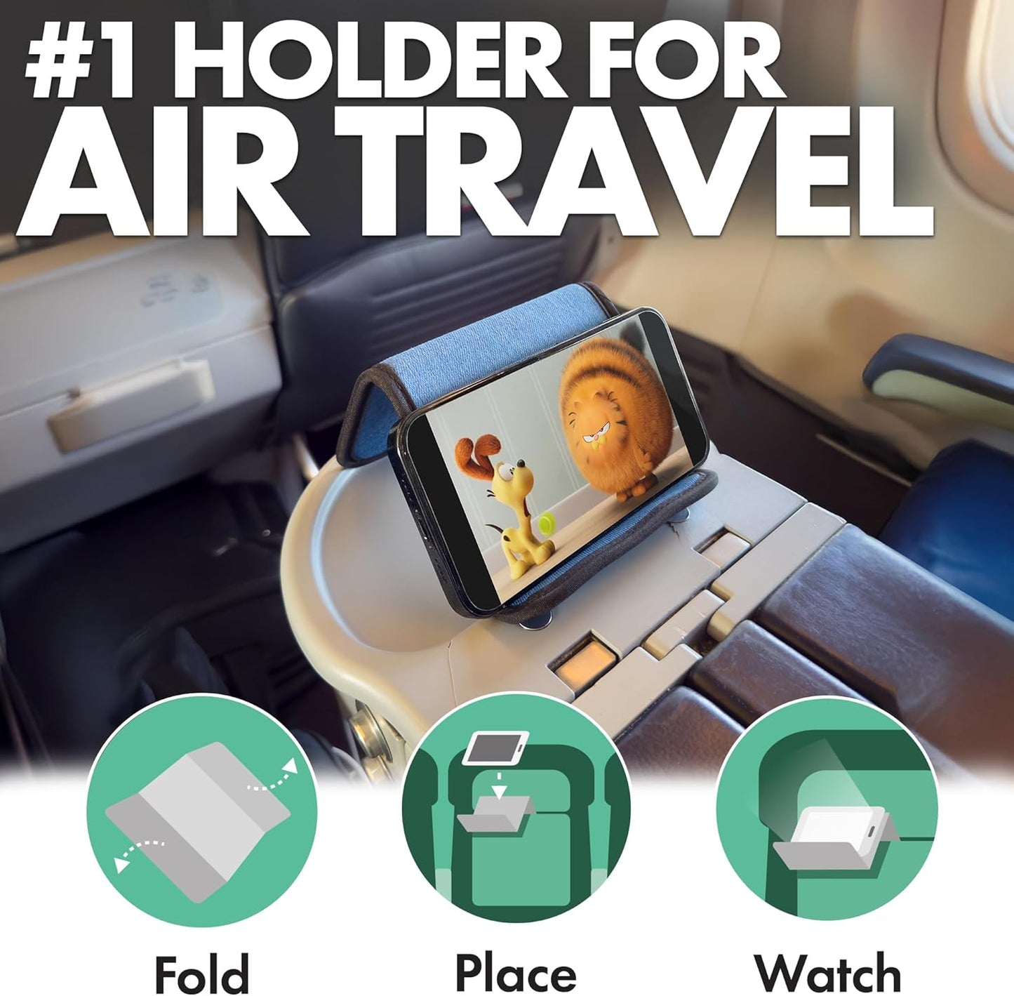 Flight Flap Airplane Phone Holder, Flexible Cell Phone Holder, Folding Cellphone Stand for Desk, Bed, Office, Treadmill - Airplane Gadgets for Long Travel Accessories - Plane Essentials (Green)
