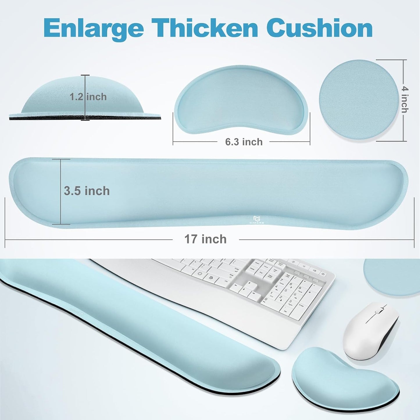 Gimars Upgrade Enlarge Silky and Superfine Fabric Gel Memory Foam Keyboard Wrist Rest Set, Ergonomic Keyboard Mouse Wrist Support for Typing Pain Relief, Comfort for Office, Gaming, Computer, Black