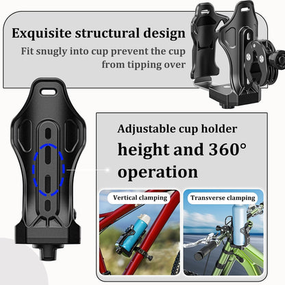 LOKTENWO Anti-Theft Motorcycle Cup Holder, Extra Large Adjustable Size Bike Water Bottle Holder for 1.95-3.6" Diameter Bottles, Bicycle Drink Cage for Handlebar & Frame Fit Scooter, Stroller, ATV