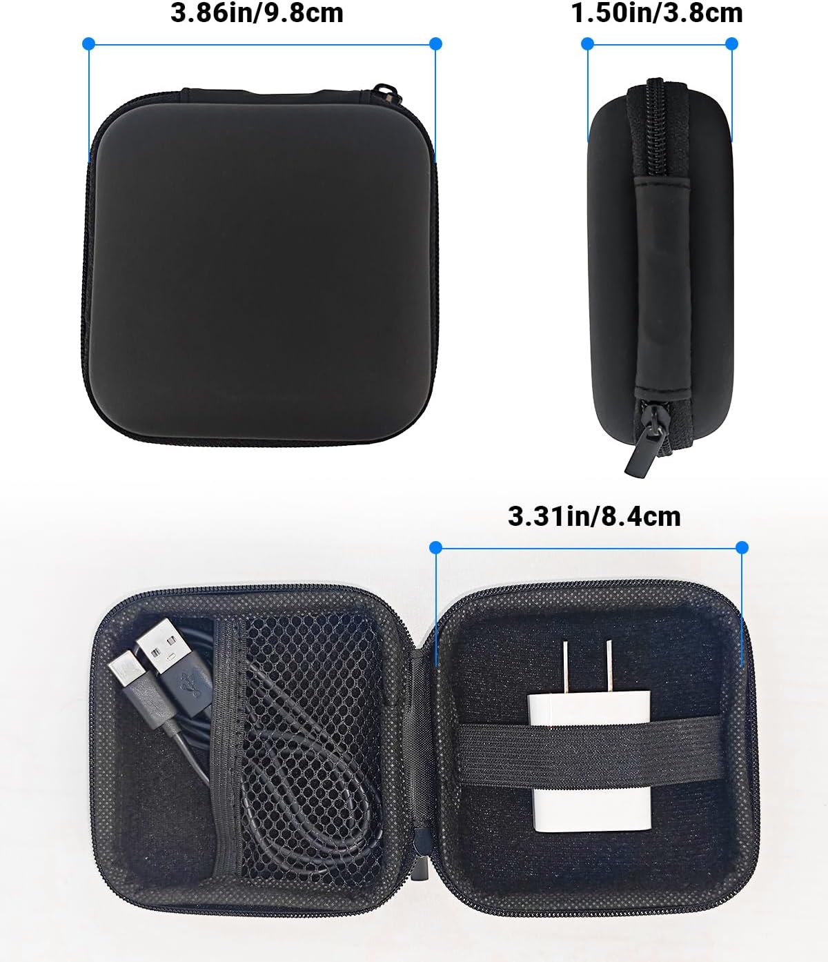 Small Waterproof Tech Organizer Pouch (3.86x3.86x1.5in) - Compact Travel Storage Bag for Chargers, Cables & Gadgets, Internal Space 3.31x3.31x1.18in (Black)