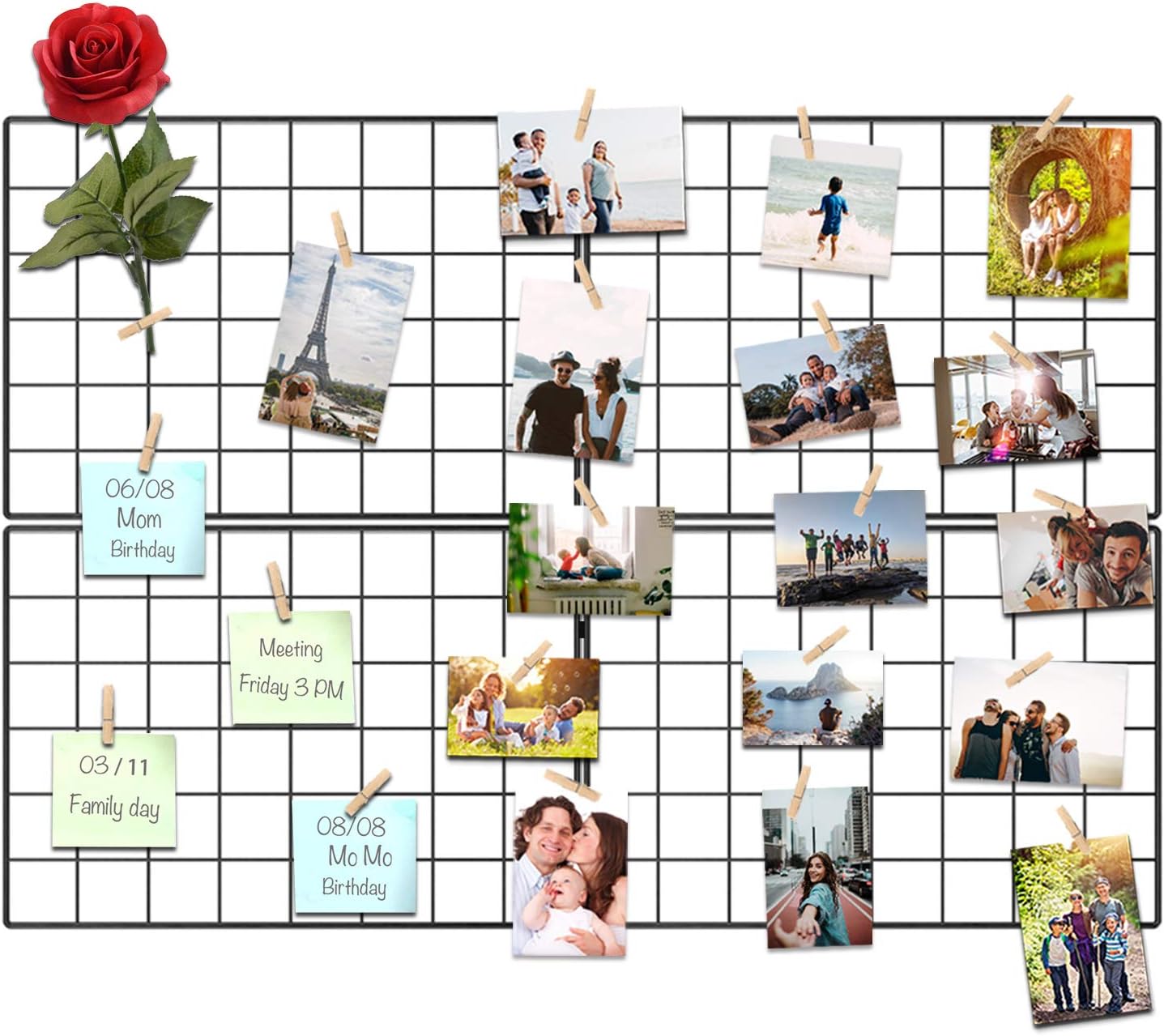 Wire Wall Grid Panel for Photo Display, DIY Iron Picture Frames Collage For Hanging Wall Decor, Foldable Multi Pictures Organizer with 12 Clips, 28'' X 22'' Inch.(2 Pack)