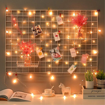2 Pack Large Wall Grid Panels with Light and Clips, Photo Display Board, Picture Frame Collage Board, Wire Grid Wall Panel Room Decoration,Black