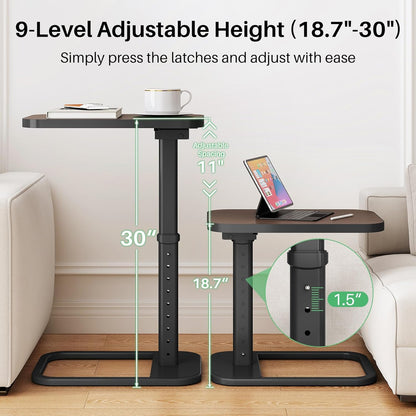 Kitstorack TV Tray Table, Adjustable Height & Flip-Top & Rounded Metal Corners, Snack Table for Couch, Sofa, Bed, Chair, Living Room, C Shaped End Side Table for Eating, Dinner or Laptop, Small Spaces