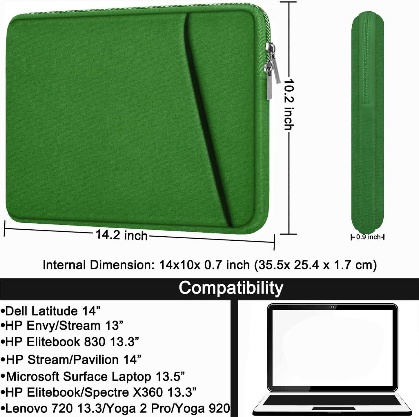 Laptop Sleeve, Durable Briefcase Shockproof Protective Case, Handbags Portable Laptop Bag for 15.6 inch HP Dell Asus Lenovo Notebook Computer with Front Pocket, Black