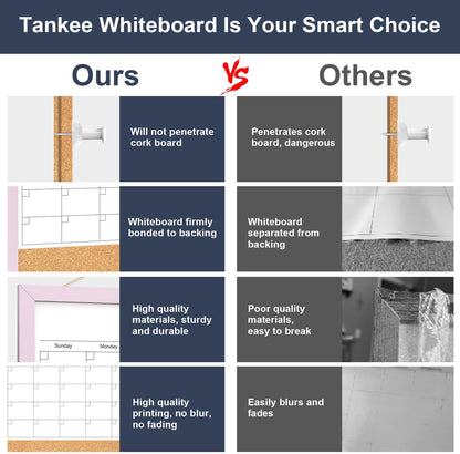 Calendar Whiteboard for Wall, TANKEE 17x13 Inches Whiteboard Calendar Cork Board Combo, Small Magnetic White Board with Wood Framed, Hanging Dry Erase Board for Kitchen Home Office School Planner