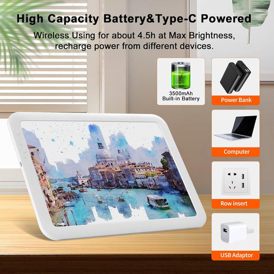 Rechargeable A4 LED Light Box with Carry Bag, elice Wireless Lightbox Drawing Light Table Light Pad Light Copy Board for Artist Sketching, Up to 8860 Lux Super Bright Lightpad for Cricut Weeding Vinyl