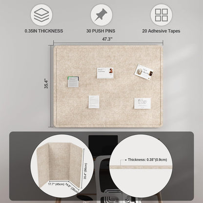 Large Felt Bulletin Board for Wall, 24"x18" Frameless Picture Board, Soft Felt Cork Board for Office, Home Planning & Office Wall Decor, Easy Install Pin Board