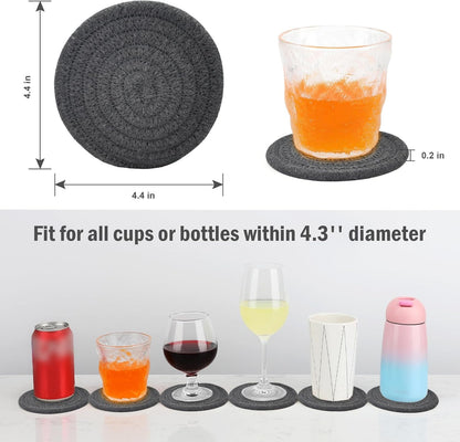 ABenkle 8 Pcs Drink Coasters with Holder, Cotton Woven Absorbent Coasters for Drinks, Minimalist Home Decor Coaster Set for Wooden Tabletop Protection Table, 4.3 inches Mixed Brown